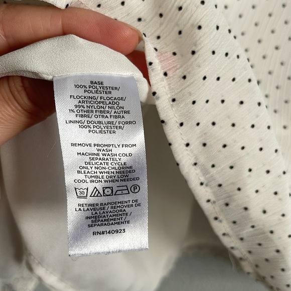 Loft Ivory Black Polka Dot Blouse Large Petite - Picture 10 of 11